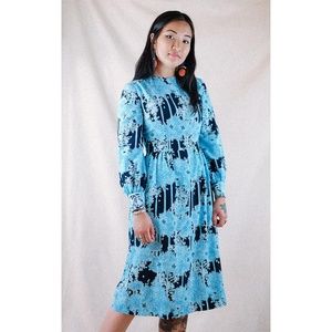 RARE HANDMADE boho blue botanical dress